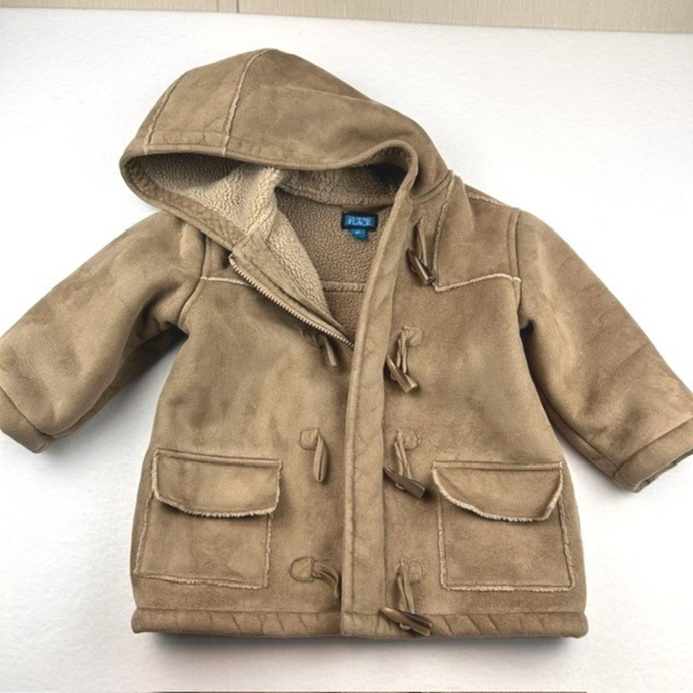 The Children's Place Duffle Coat Tan Faux Suede Sherpa Toddler 4T